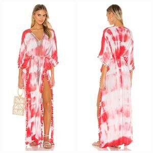 Michael Stars Farrah Maxi Caftan in White & Neon Pink One size